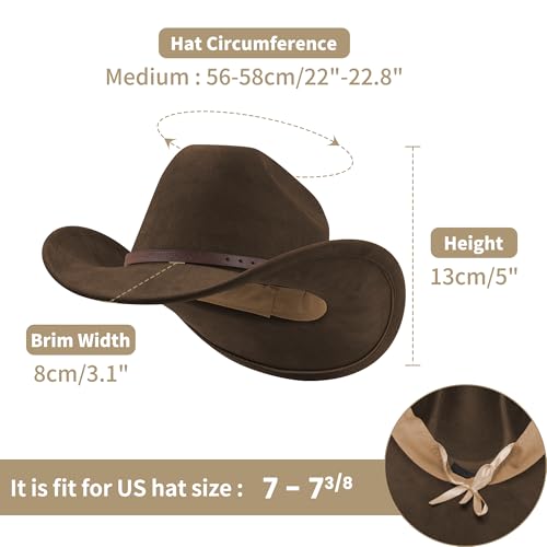 Cowboy Hats for Women and Men with Wide Brim Felt Suede Western Hats for Cowgirls and Cowboys - color: Coffee