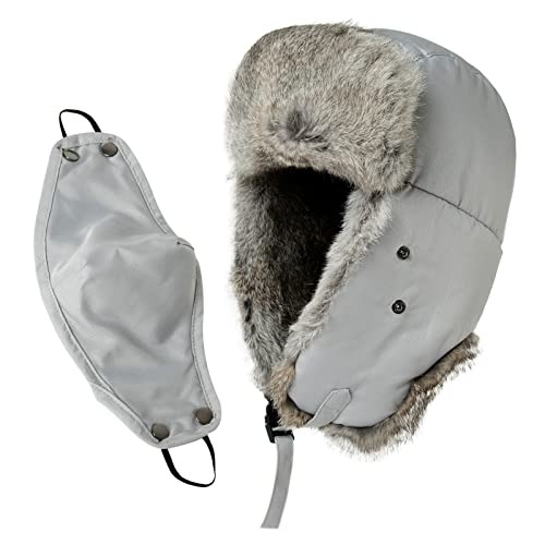 Jeff & Aimy Stylish Plaid Winter Wool Trapper Faux Fur Earflap Hunting Hat Ushanka Russian Cold Weather Thick Lined 55-61CM - color: 67217#grey, size: Large