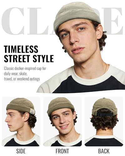 CLAPE Cotton Brimless Hat Fisherman No Visor Skull Beanie Docker Leon Harbour Hat Roll-up Edge Hip hop Hats - color: Gd43-green