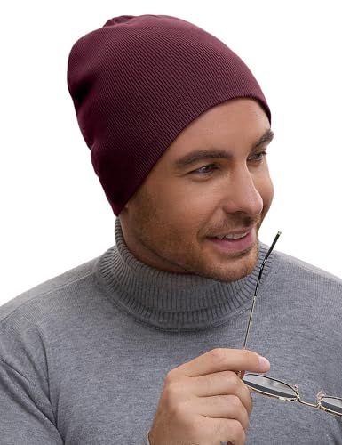 vidsel 100% Cotton Beanie Hat for Men Women, Soft Cuffless Knit Skull Cap - color: 1pc-burgundy