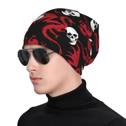 Slouchy Beanie Hat Skull Cap Chemo Headwear Baggy Hats for Men Women Running Cycling - color: Dragon Skull