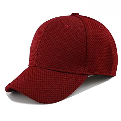 The Hat Depot Men's Curved Brim Stretch Fit Mesh 6 Panel Fitted Baseball Cap - color: Burgundy, size: XX-Large