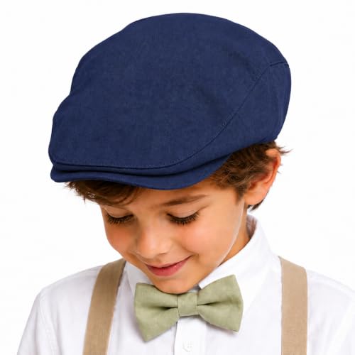 Bienzoe Boys Newsboy Flat Hat: Classic Linen Cap Lightweight - color: Navy, size: 4-5T