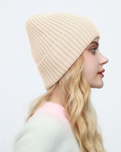 ROYBENS Womens Satin Lined Beanie for Men Wool Knit Cuffed Warm Winter Hats - color: 1pcs-beige