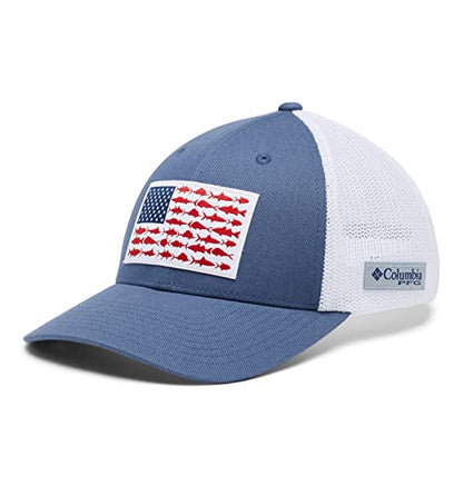 Columbia Unisex Adult PFG Logo Mesh Ball Cap - color: Night Tide/White, size: Small-Medium