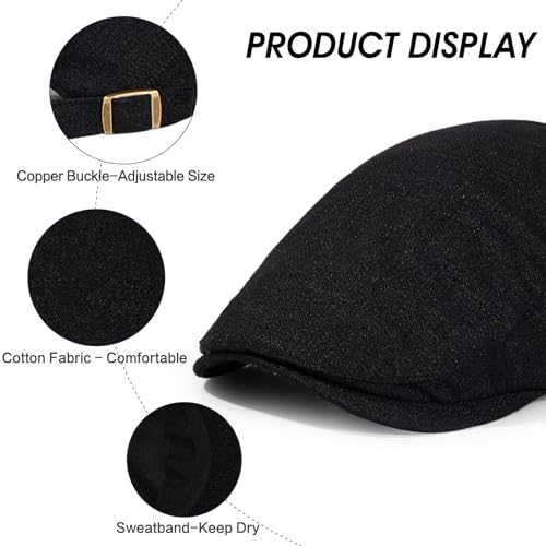 2Pcs Men's Newsboy Cap Cotton Flat Ivy Gatsby Driving Hat - color: Ym1-black+lightgrey