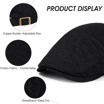 2Pcs Men's Newsboy Cap Cotton Flat Ivy Gatsby Driving Hat - color: Ym1-black+lightgrey