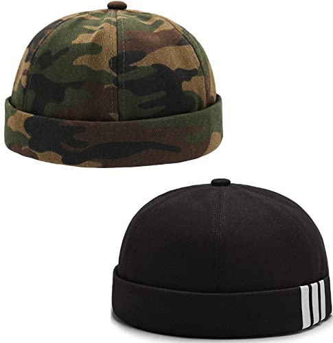 Glamorstar Dome Brimless Hats for Women Men Sailor Docker Beanie Cap Hip Hop Hats - color: Black Camo