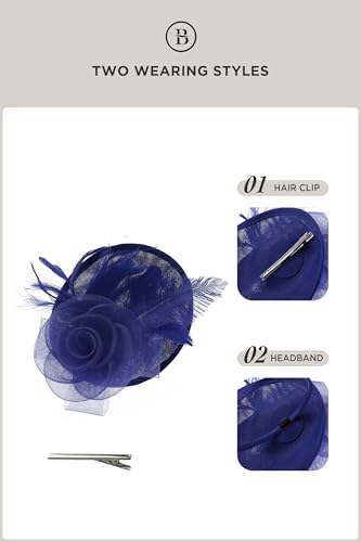 BABEYOND Fascinators Hats for Women Tea Party Mesh Flower Pillbox Derby Hat - color: Navy Blue