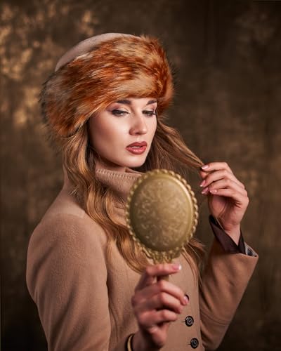 Futrzane Faux Fur Trim Hat for Women - color: Beige - Orange, size: Medium
