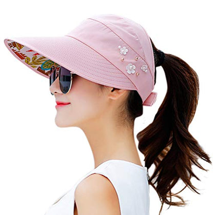 Sun Hats for Women Wide Brim Sun Hat UV Protection Caps Floppy Beach Packable Visor - color: Light Pink