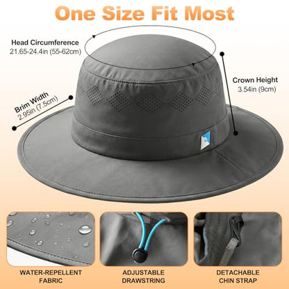 Seektop UPF 50+ Sun Hat for Men Women, Adjustable Wide Brim Fishingt Hat - color: Dark Grey