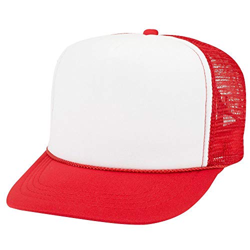 OTTO Polyester Foam Front Youth 5 Panel High Crown Trucker Hat - color: Red/Wht/Red