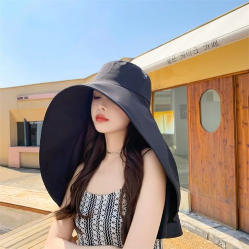 Sun Hats Women UV Protection Wide Brim Sun Hat Neck Flap Shawl Summer Beach - color: Beige Khaki
