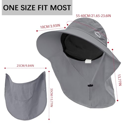 Rosoz Sun Hat for Men Women with Neck Flap& Removable Face Cover Wide Brim - color: 1pack-dark Grey