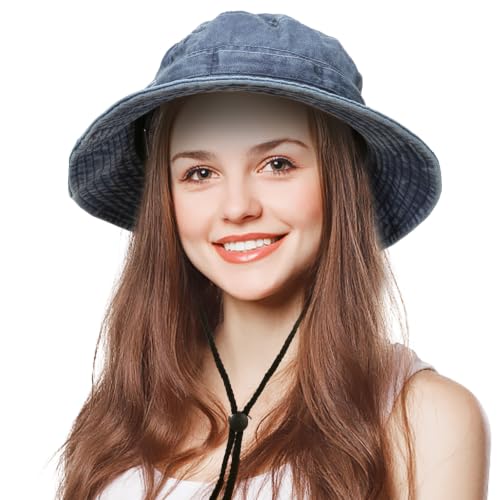 Camo Bucket Hat for Men Women, UPF 50+ Wide Brim Sun Protection - color: Blue