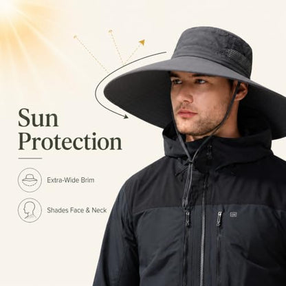 Wide Brim Sun Hat for Men Women UV Protection Bucket Fishing Hats - color: Dark Gray Solid