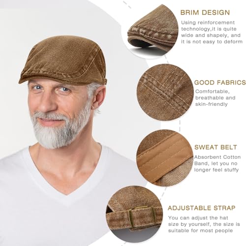 Mens Denim Cotton Newsboy Cap Ivy Gatsby Driving Hunting Cabbie Hat - color: Coffee