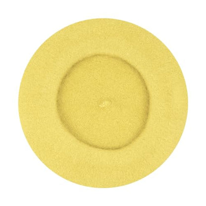 Gllutt Women Wool Beret Hat French Style Solid Color - color: Banana Yellow