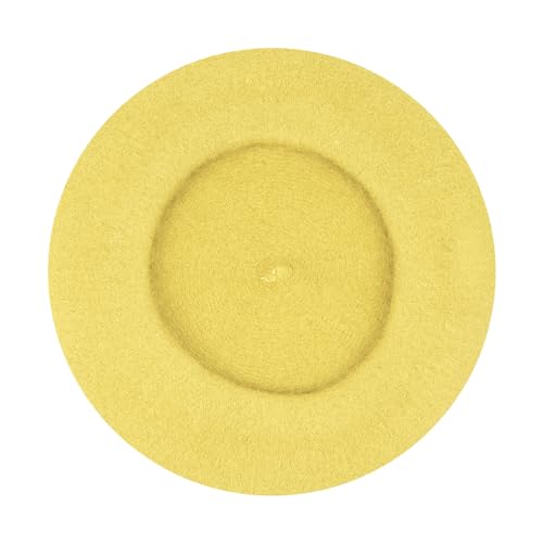 Gllutt Women Wool Beret Hat French Style Solid Color - color: Banana Yellow
