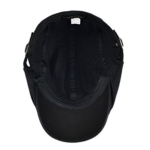 VOBOOM Men Cotton Adjustable Newsboy Beret Ivy Cap Cabbie Flat Hat - color: Black