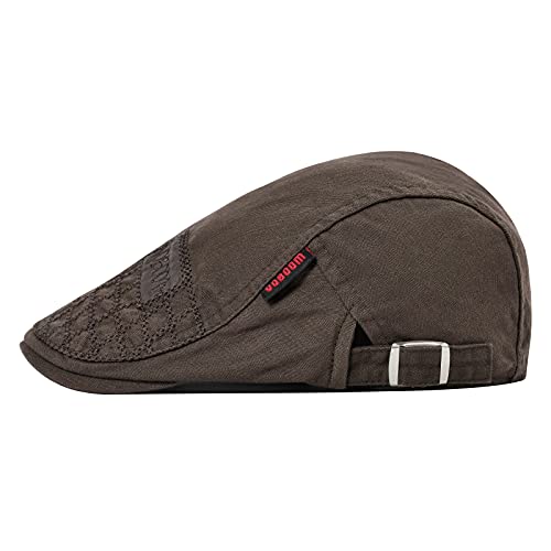 VOBOOM Men Cotton Adjustable Newsboy Beret Ivy Cap Cabbie Flat Hat - color: Coffee