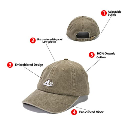 Dad Hat Baseball Cap Unisex Outdoor Unstructured Washed Soft Cotton Mountain Hat - color: Mountain, Olive