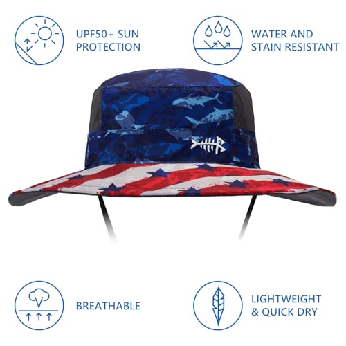 BASSDASH UPF 50+ Fishing Sun Hat Water Resistant Unisex Wide Brim Bucket Boonie Hat for Hiking Camping Safari FH15 - color: Americana, size: Medium