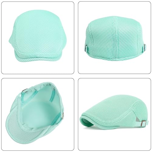meioro Mens Breathable Mesh Summer Hat Adjustable Flat Cap Newsboy Beret Ivy Cap Irish Cabbie Fishing Hats - color: Mint Green