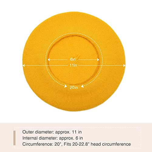 Women French Wool Beret Hats - Solid Color Classic Beanie Winter Cap - color: Yellow