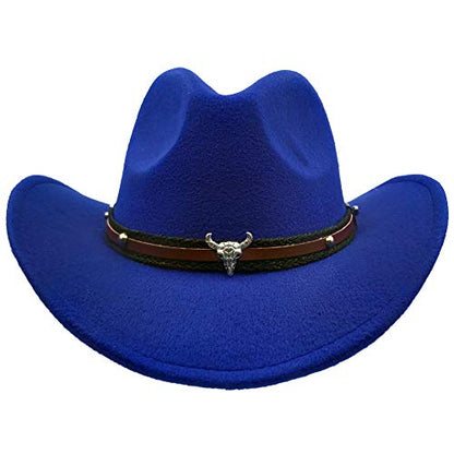 Men & Women's Fur Felt Cowboy Hat Wide Brim Western Outback - color: Blue