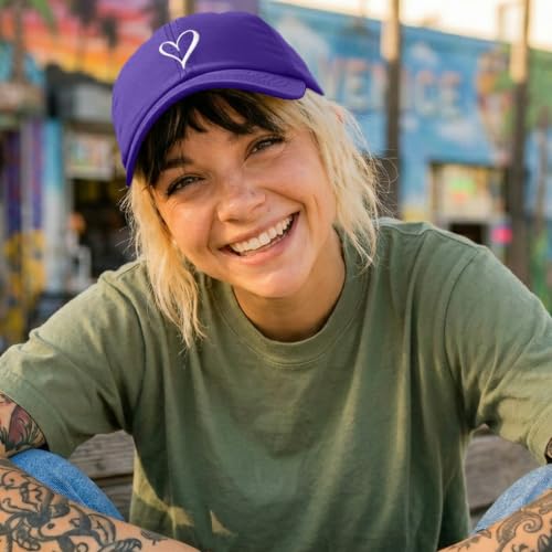 Hand Drawn Heart Hat Womens Embroidered Baseball Cap - color: Purple
