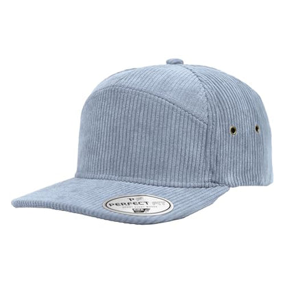 7 Panel Corduroy Cap – Structured Cotton Snapback Flat Bill Adjustable Unisex Streetwear Hat - color: Blue