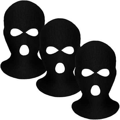 3 Hole Balaclava Ski Mask Cover Winter Knitted - color: Black