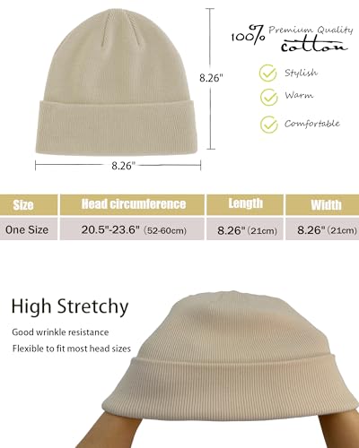 vidsel 100% Cotton Beanie Hat-Unisex Winter Knit Cuffed Beanies Skull Cap - color: 1-khaki