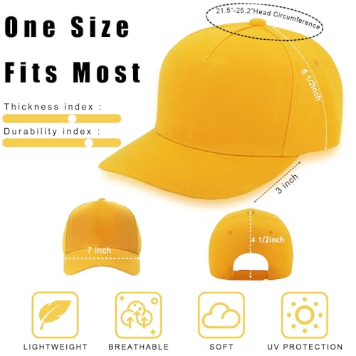 12 Pack Seamless Baseball Caps Wholesale Bulk - No Center Seam, DIY Friendly, Adjustable Breathable Lightweight for Men Women - color: Yellow