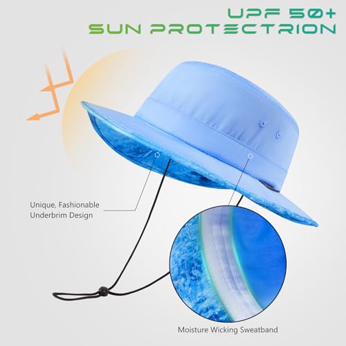 UPF 50+ Foldable Sun Hat Patterned Under Brim Bucket Hats for Summer Hiking Fishing Beach Safari Men Women - color: Clear Sky Blue, size: Medium