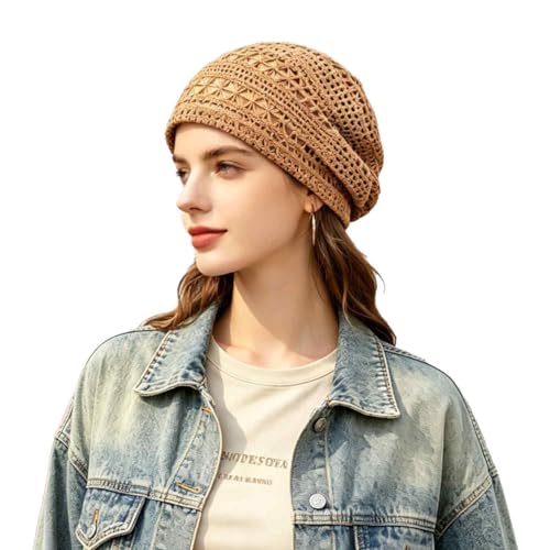 Women's Sparkly Lace Beanie Hat for Women, Lightweight Breathable Knit Skull Cap,Fashion Slouchy Beanie - color: Coffee Color 013