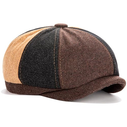 Men's Wool Newsboy Cap 8-Panel Tweed Taxi Hat Herringbone Gatsby Flat Hats - color: B-multi-color