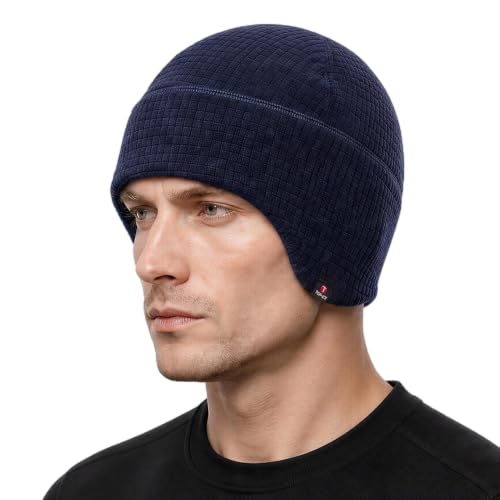 TOP-EX Waterproof Ear Flap Beanie for Men, Polartec Fleece Lined - color: Navy Blue, size: Medium-Large