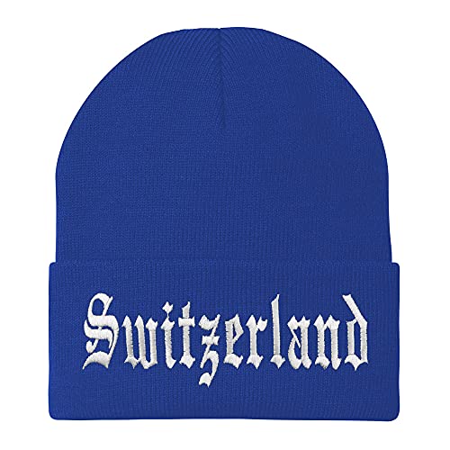 Trendy Apparel Shop Switzerland Old English Embroidered Long Cuff Beanie - color: Royal