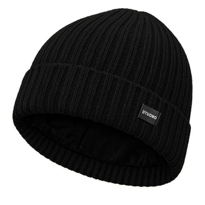 Winter Beanie Merino Wool Fleece Lined for Men Women Soft Warm Knit Hat Ski Stocking Cuffed Cap - color: Black