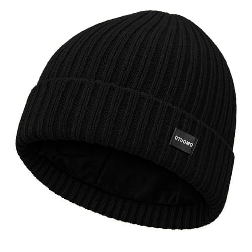 Winter Beanie Merino Wool Fleece Lined for Men Women Soft Warm Knit Hat Ski Stocking Cuffed Cap - color: Black