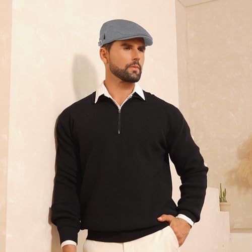 Newsboy Hat Cotton Adjustable Flat Caps Ivy Irish Gatsby Cap Cabbie Golf Hunting Hats for Men - color: Light Grey
