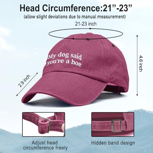 Dog Lover Embroidery Adjustable Classic Washed Distressed Baseball Cap, Dog Lover Cap Gifts for Owner - color: Wine Red