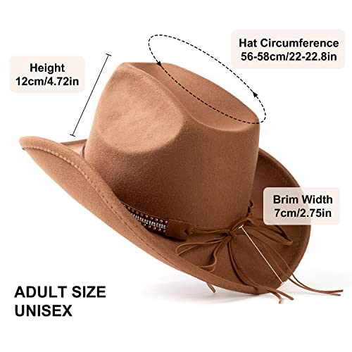 Lisianthus Women's Cowboy Felt Hat Wide Brim for Party Western - color: A Shiny-khaki