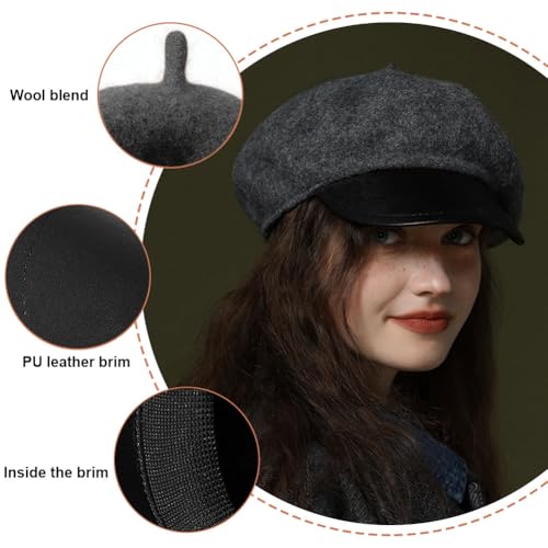 Women Classic Wool Blend Berets Elegant Flat Beret Caps Retro Peaked Cap Hats Autumn Winter Hat Solid Color - color: Grey