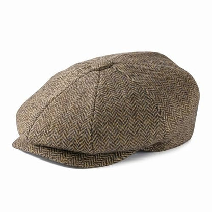 Men Wool Blend 8 Panel Newsboy Cap - color: Herringbone Khaki, size: 7 3/8