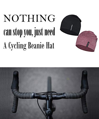 EMPIRELION Mens Running Beanie Hat, 9" Lightweight Helmet Liner Skull Cap - color: Ruby Wine Mel. + Black