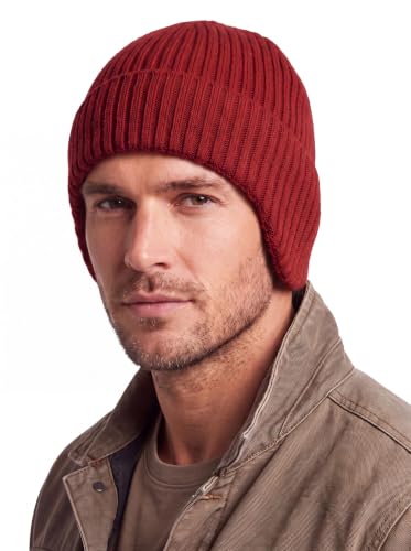 Home Prefer Fleece Lined Rib Knit Cuffed Beanie with Earflaps for Men Women - color: Wine Red